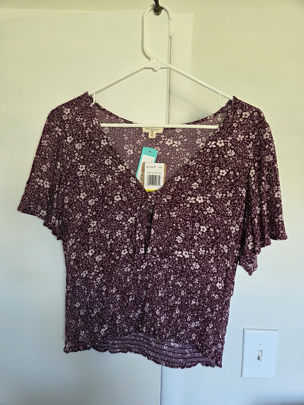 Floral Tie-Front Blouse in Burgundy by Universal Thread